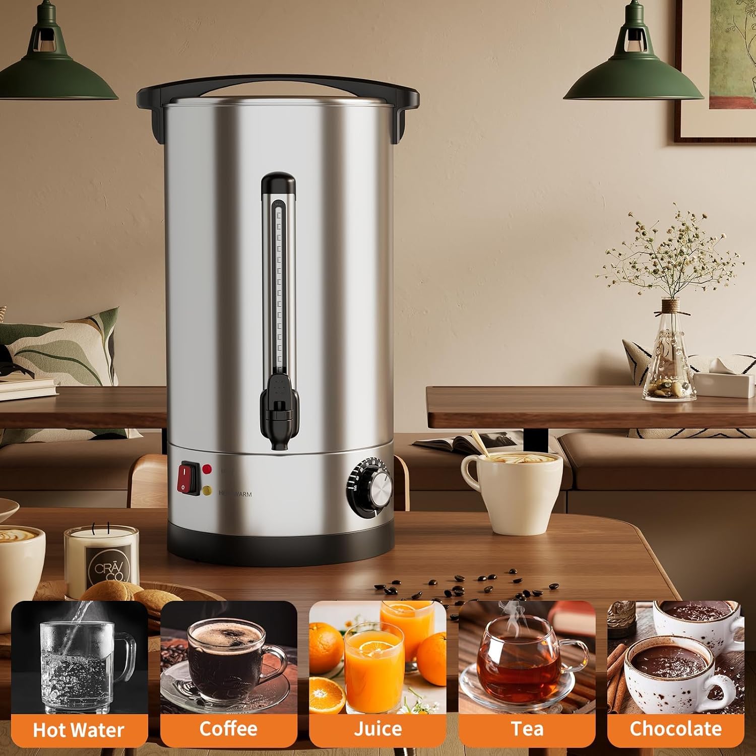 110-Cup Commercial Coffee Urn – 16L Large Stainless Steel Electric Coffee Maker with Double-Wall Insulation and Filter Basket – Suitable for Buffets, Catering, Parties, Weddings, and Business Events