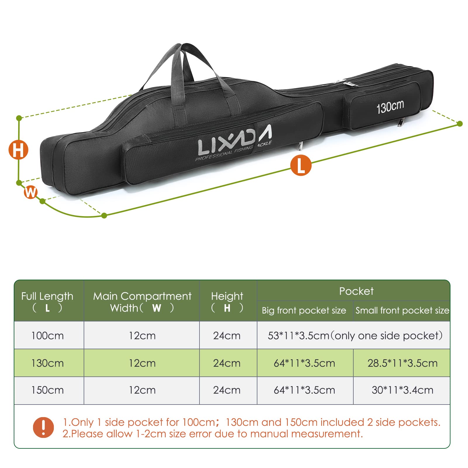 Lixada Sac de pêche Portable Pliable pour Canne à pêche en Plein air, 100 cm/130 cm/150 cm