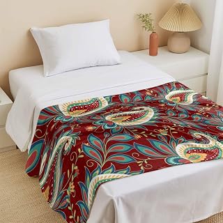 Red Bandanna Ethnic Indian Style Cooling Blankets for Hot Sleepers, Retro Country Lightweight Breathable Blankets for Night Sweats Soft Cooling Throws for Bed Couch Sofa, 50x60IN