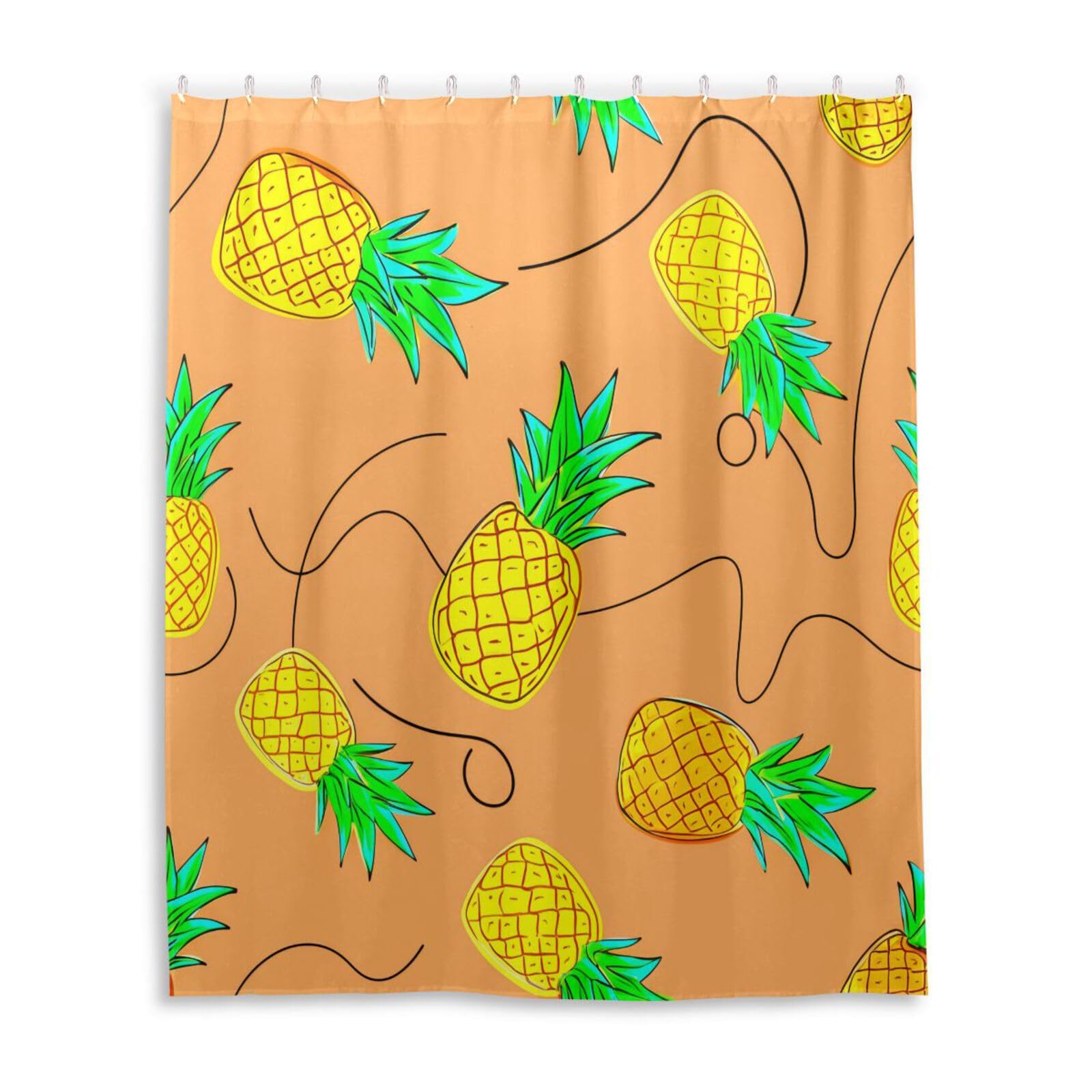 DUOBU Pineapples Green Leaves Shower Curtain Washable Waterproof Fabric Bath Curtain 60x72Inch Shower Curtains with Hooks for Bathroom Decor