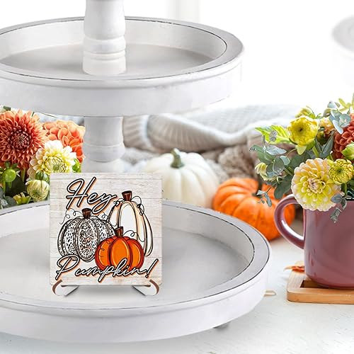 Miniatura 6 de Decoración de escritorio de calabaza de otoño, placa de madera con soporte de madera, Halloween, Acción de Gracias, rústica, granja, decoración del