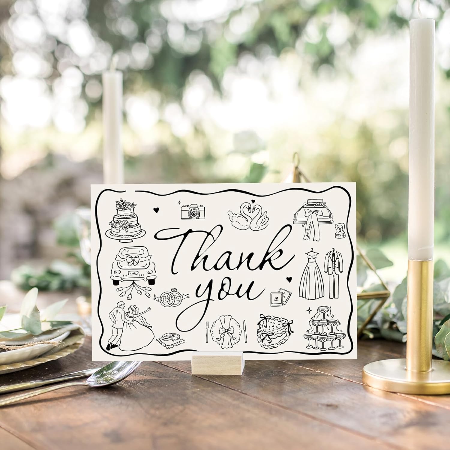 Whaline 24 Pack Wedding Thank You Cards Black Bride Groom Cake Greeting Cards Blank Note Card from The New Mr & Mrs with Envelope Sticker for Bridal Shower - Image 6