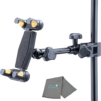 Hercules DG307B Adaptive Series 2-in-1 Smartphone/ Tablet Holder, 6.1 to 13, Attaches to Desk, Round & Square Tubes, w/ a Lumintrail Cleaning Cloth