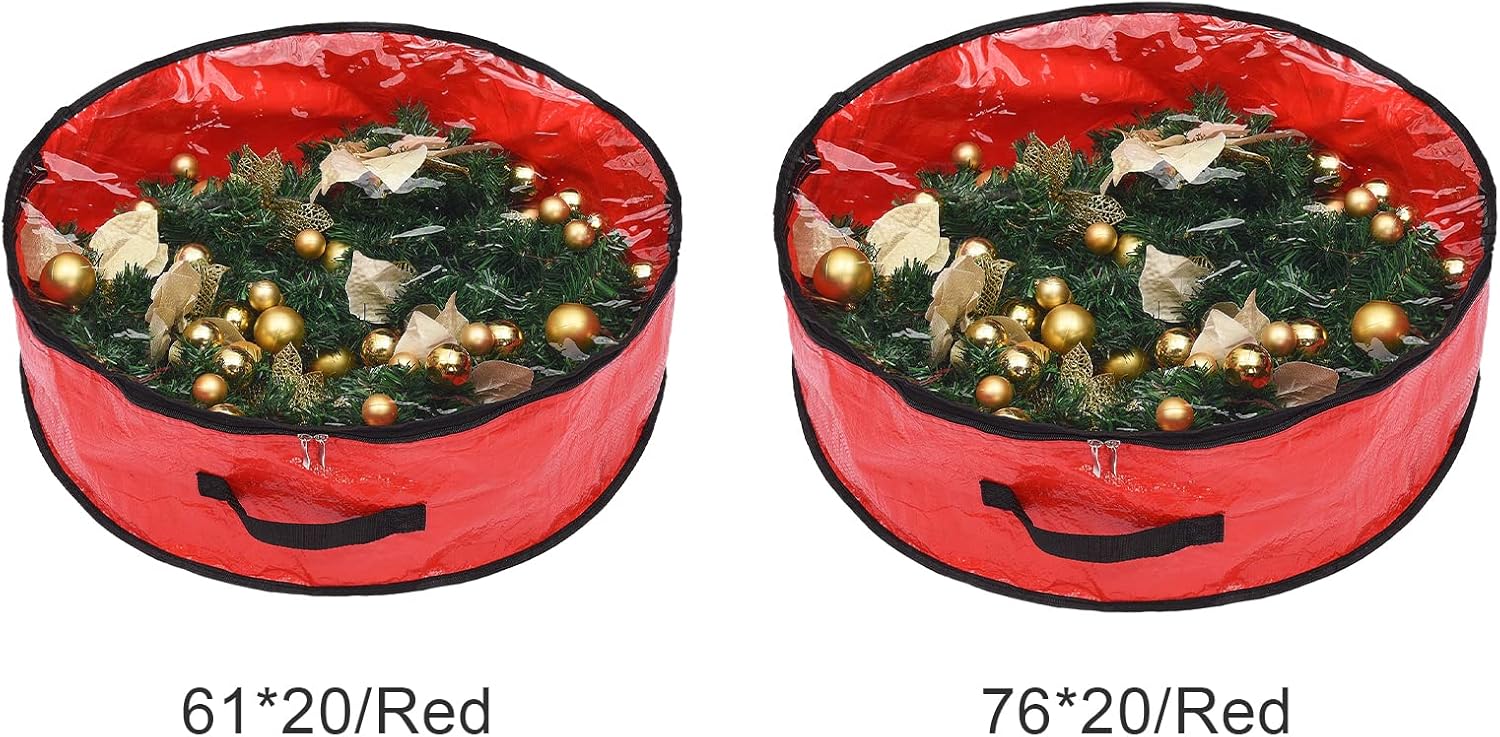2 PCS Christmas Wreath Storage Bag, 30 Inch Clear Wreath Storage Bags Holiday Garland Container with Dual Zippers and Sturdy Handles for Holiday Artificial Christmas Wreaths