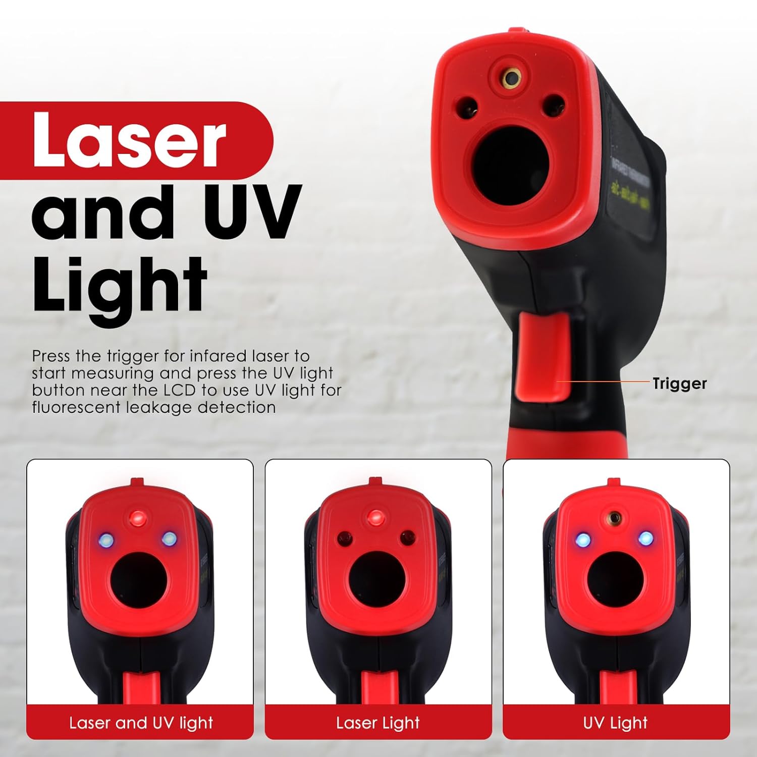 Infrared Thermometer IR Laser Temperature Gun 58°~1562°F with K-Type Thermocouple and Lead Clamp, Digital Pipe Clamp Thermometer Pyrometer with UV Light for Forge, Furnace, Cooking, HVAC and More