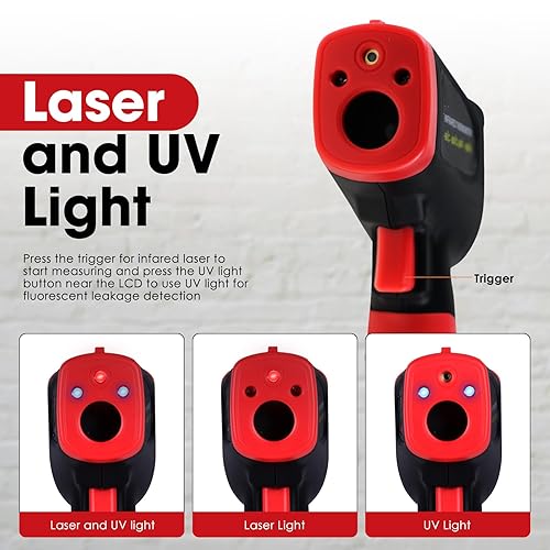 Miniatura 6 de Termómetro infrarrojo sin contacto -50  1,562.0 F (58  1562 F) con medición tipo K, rango de temperatura láser, pantalla LCD, luz UV, para uso