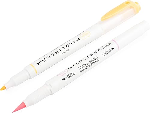 Miniatura 2 de Zebra Mildliner - Rotulador de pincel y rotulador, doble extremo, juego fluorescente de 5 pulgadas, cartera