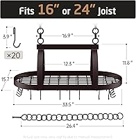 Vista 7 de KES 34 Inch Oiled Bronze Hanging Pot Rack, Heavy Duty Oval Pot and Pan Hanging Rack Ceiling Mount, Pot Pan Hangers for Kitchen with 20 Hooks
