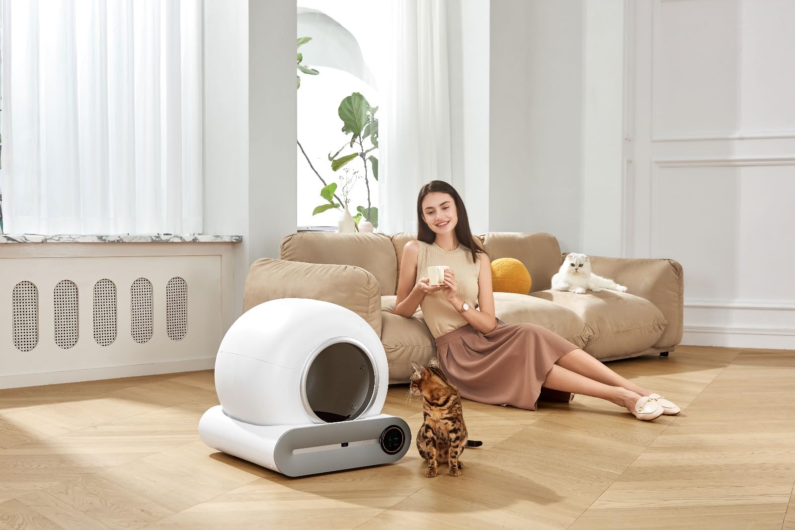 Litière Automatique pour Chat avec Détection Intelligente, Nettoyage Automatisé sans Odeur,Grand Bac Silencieux, Écran LED, Sûre et Hygiénique, Idéal pour Chats Moyens à Grands, Installation Facile