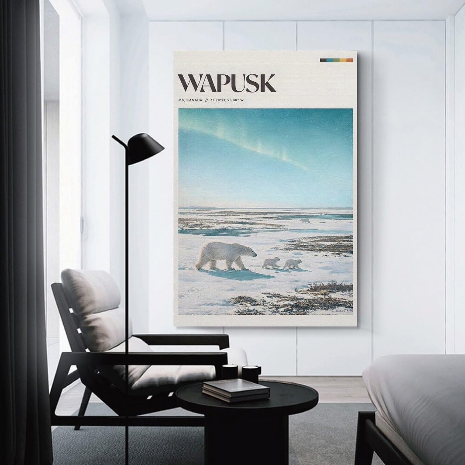 Junmoney Wall Picture Print Polar Bears Under Aurora Borealis, 20x30inch(50x75cm), for Workspace Walls, Study Corners Or Bedrooms, A Smart Decor Choice for Study Walls