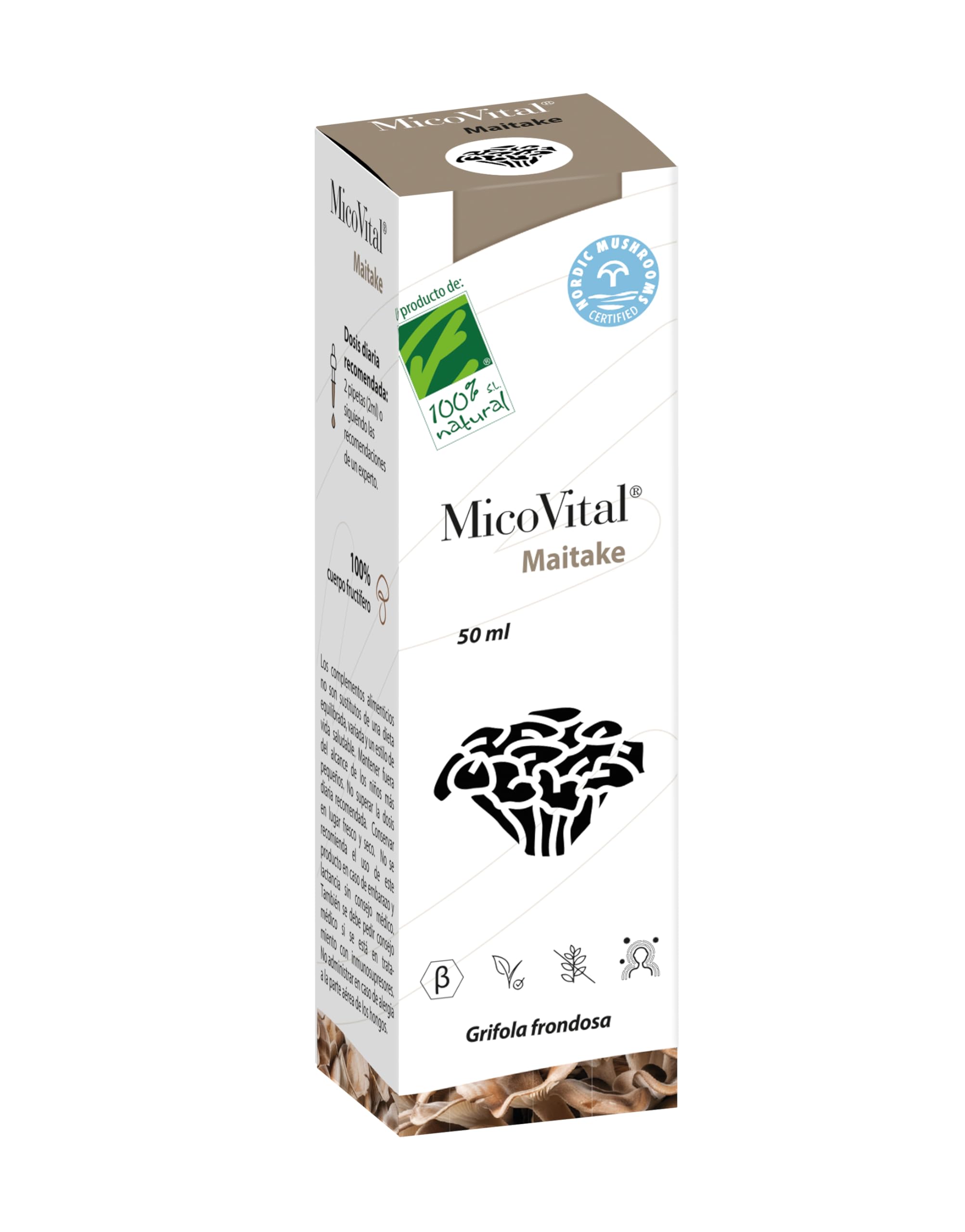 MicoVital® Maitake en Gotas - Ayuda a la Salud Hepática - Gran Poder Antiosidante - Mejora la Salud Cardiovascular - Fortalece el Sistema Inmunológico - Cultivo Ecológico - 50ml - 100% Natural