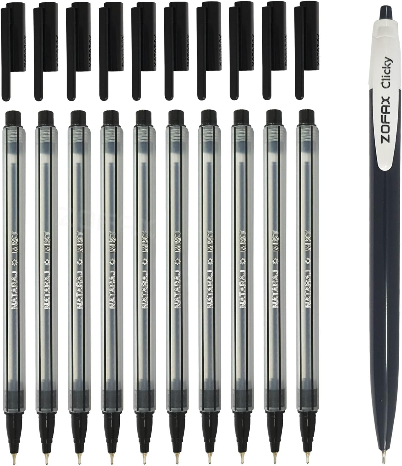 NATARAJ 10 x 0.7mm Mist Fine BLACK Smooth Ballpoint Pens Office School Home, iZOFAX Black Ball Pen