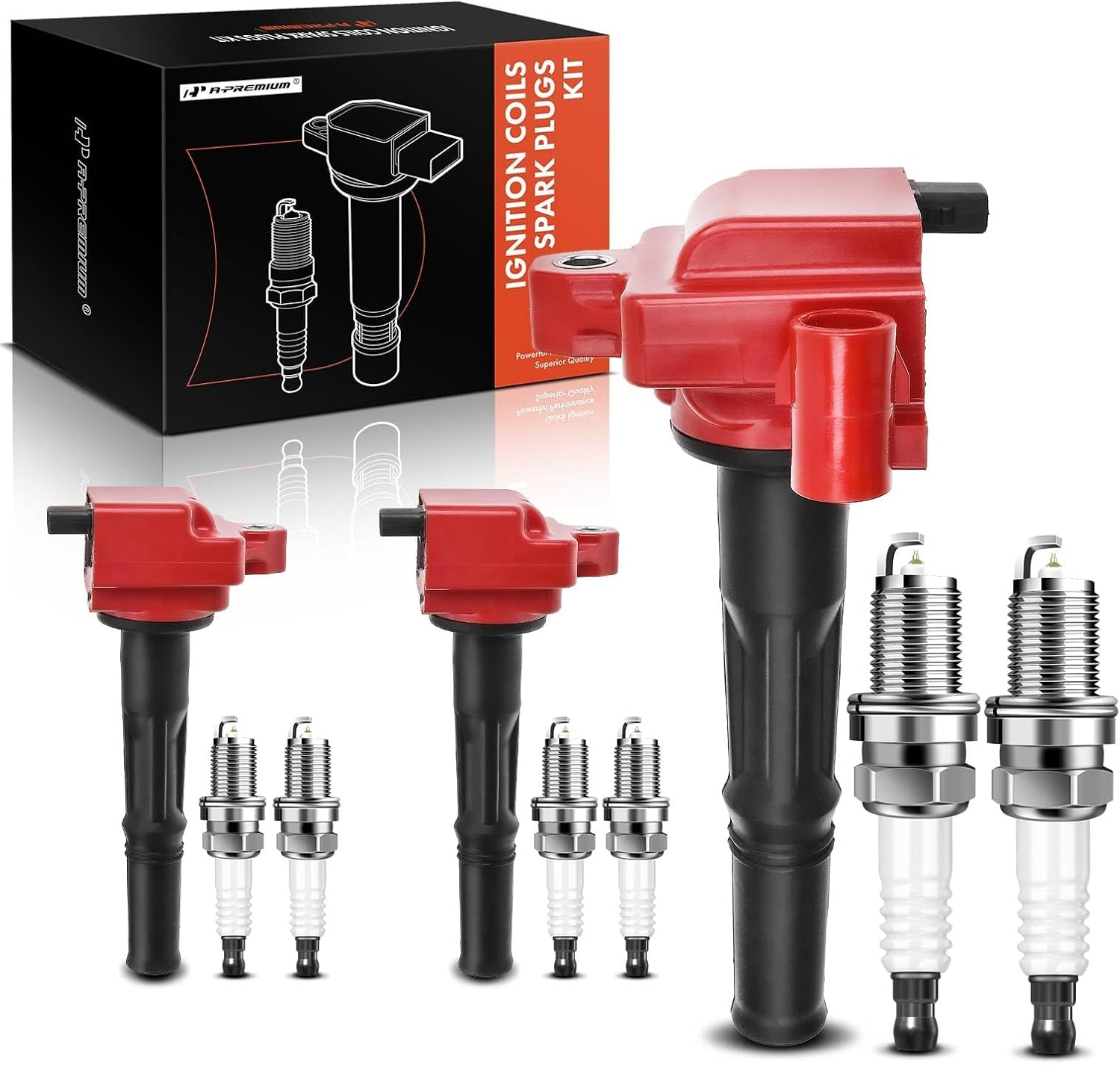 A-Premium 3x (Red) Ignition Coil Pack and 6x Iridium Spark Plugs Compatible with Toyota Tacoma 1995-2004, Tundra 2000-2004, 4Runner 1996-2002, V6 3.4L