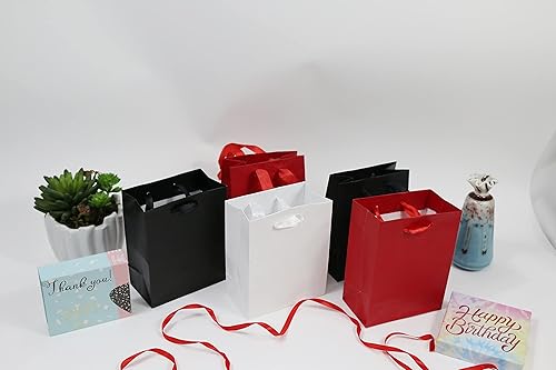 Miniatura 7 de 12 bolsas de papel de regalo extra pequeñas con asas de cinta (4.5 x 5.5 x 2.5 pulgadas), para recuerdos de fiesta, baby shower, bodas, vacaciones,