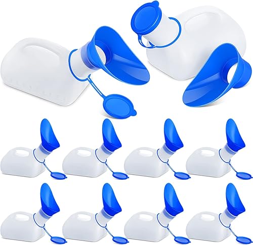 Geiserailie 10 piezas de orinario portátil unisex para hombres y mujeres, botella de orina con tapa y embudo de viaje, contenedor de orina para