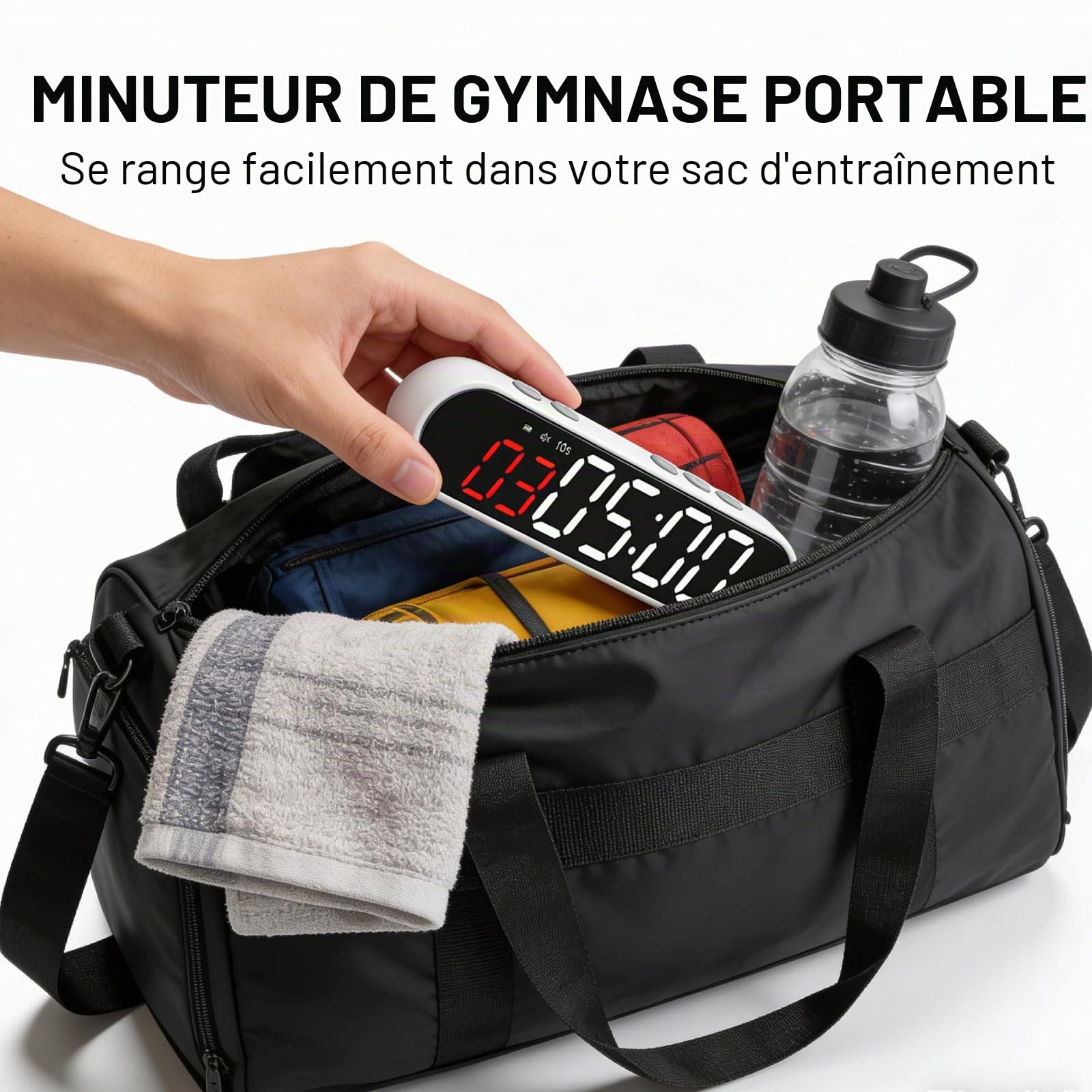 Timer Sport Portable, Gym Timer Sport Minuteur Fitness Aimanté Intervall Timers Horloge avec ChronomèTre, Compte à Rebours/Montée, RéGlable Luminosité/Volume pour Gym Garage EntraîNement