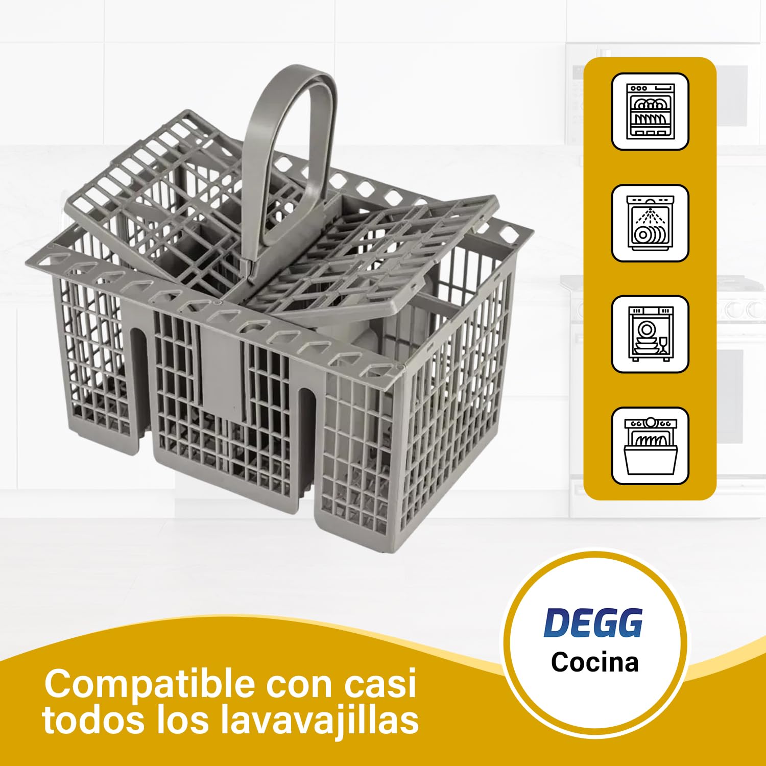 DEGG® Cesta Universal para Cubiertos de Lavavajillas | Cesta para Lavavajillas, Cesta para Cubiertos con Asa y Compartimentos, Resistente al Calor