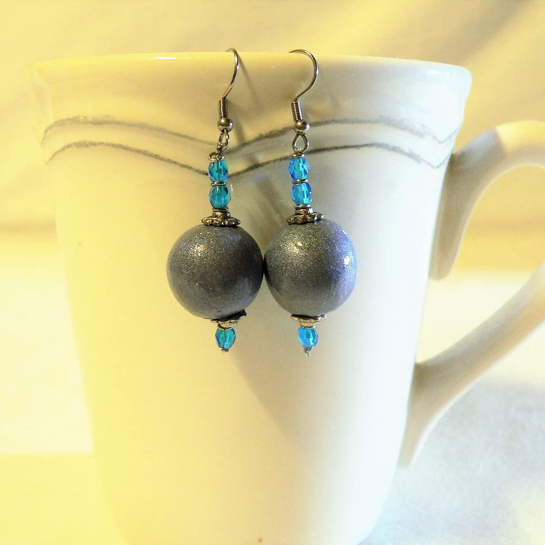 Gioielli: collana, bracciale e orecchini, perline in ceramica, colore blu personalizzato,"Nuvoloso"
