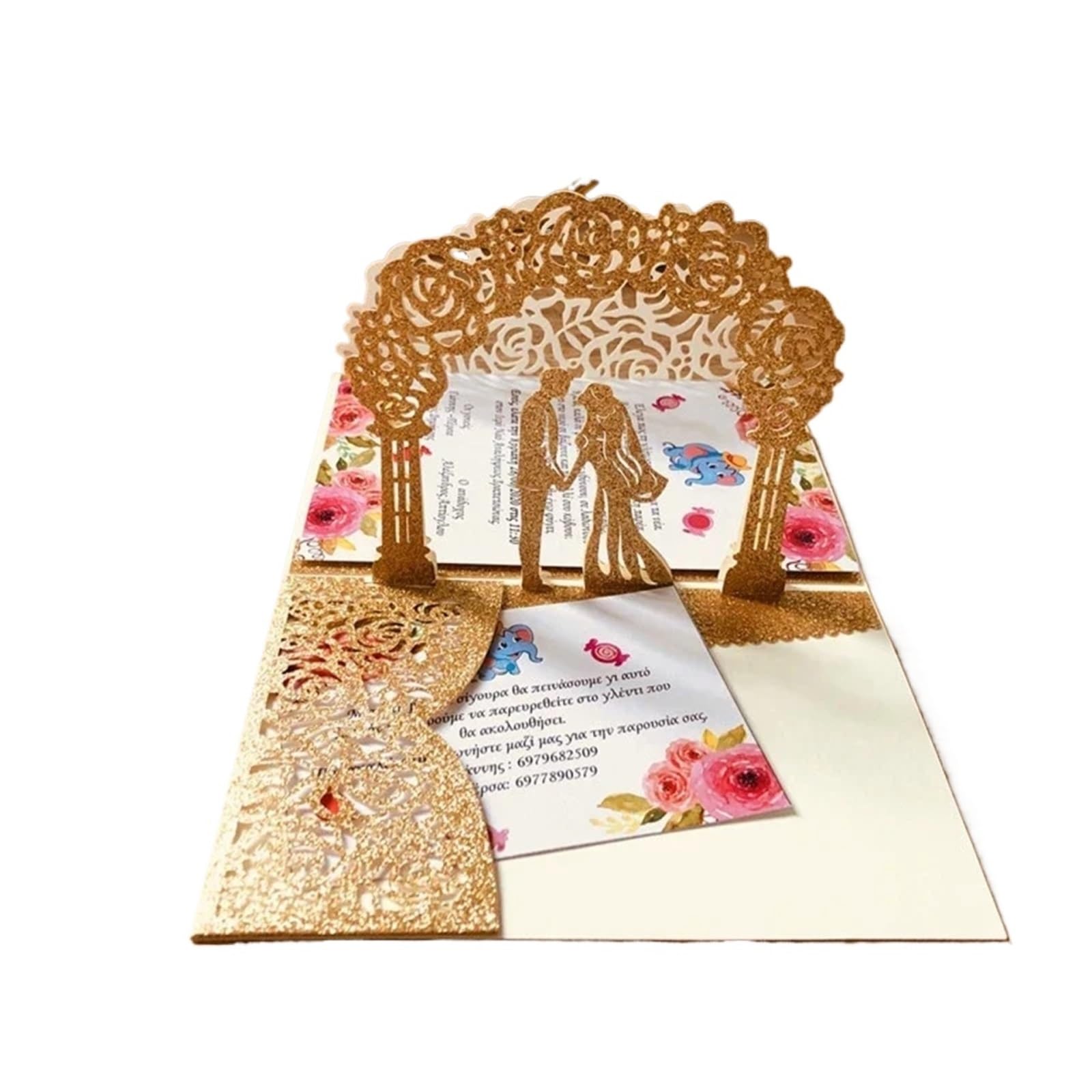 Zaproszenie na ślub Zaproszenia na każdą okazję, zaproszenia ślubne 3D Pop Up z kopertami Wielokolorowe składane opakowanie 10 sztuk(Silver)