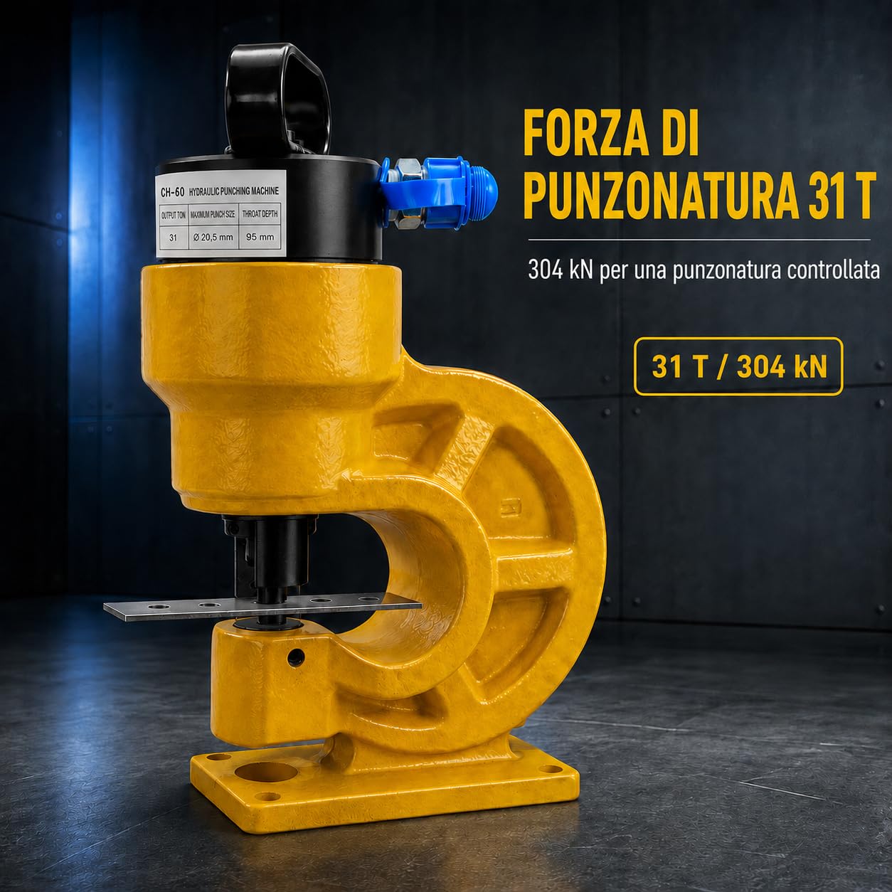 Hydraulic Punch CH-60 31T - Set di perforatori idraulici, con chiave a brugola, per rame piatto L e H, apertura 1/2", 5/8", 3/4"