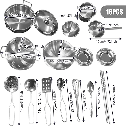 Miniatura 6 de Gcroet Juegos de cocina de juguete 16 unidsset juego de rol Juego de alimentos para niños Accesorios de cocina de acero inoxidable Juguetes de