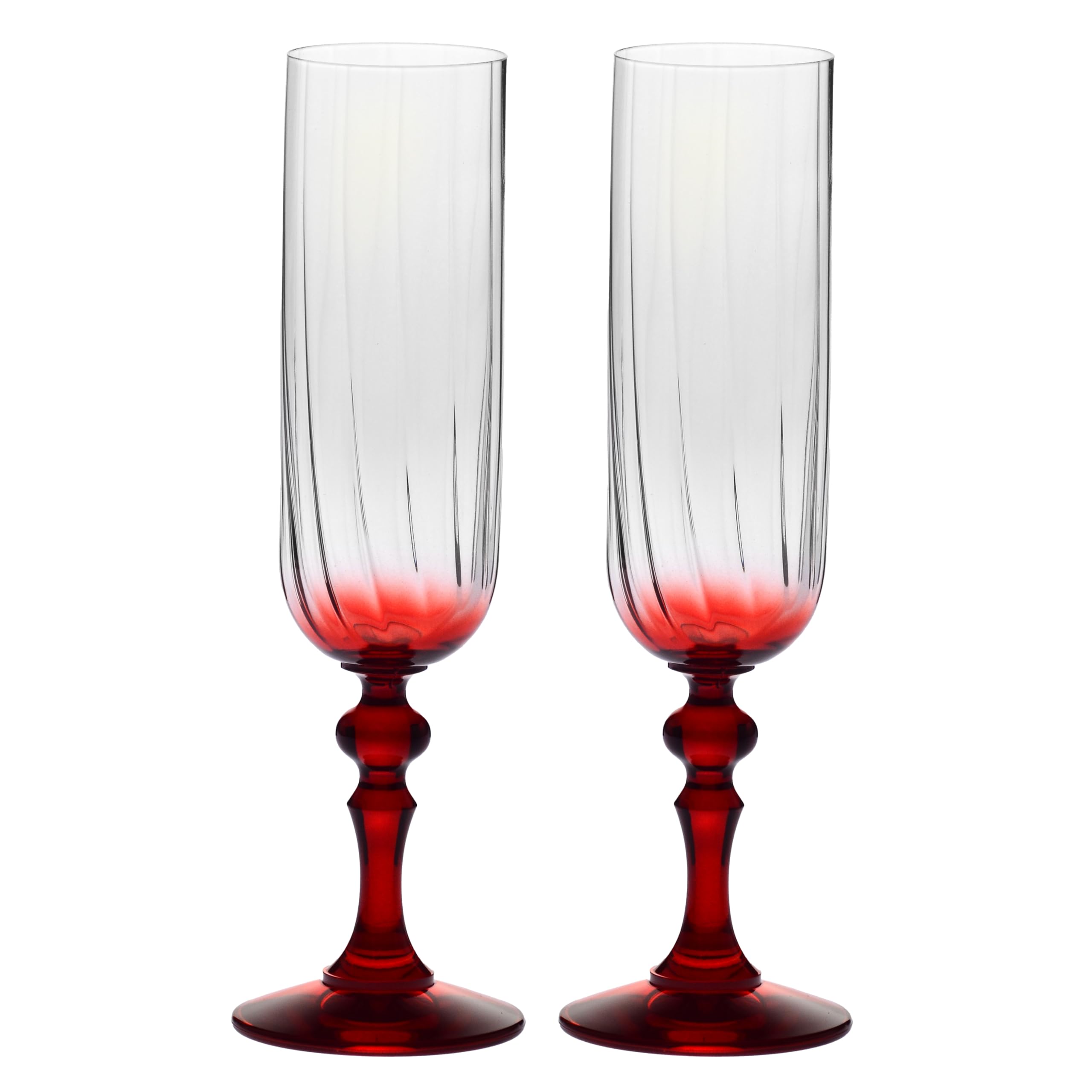 Krosno Champagner Gläser 2er Set, 220 ml, Roter Stiel, Bubble | Celebration Moments, Sektgläser, Bleifreies Kristallglas Trinkglas für Champagner, Prosecco, Cava und Schaumwein, Aperitif