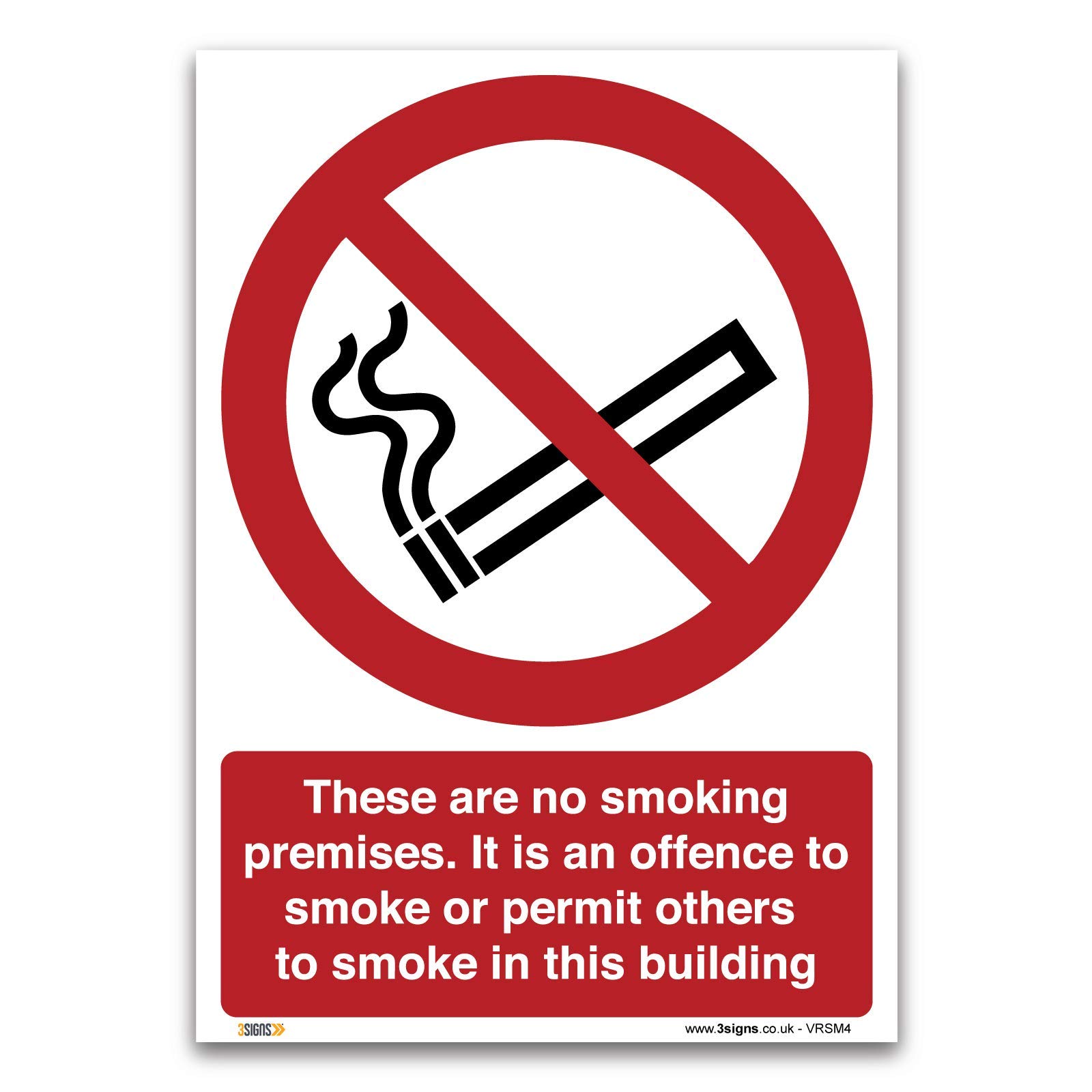These are no smoking premises, it is an offence to smoke in this building, A3 420x297mm, PVC Rigid Plastic, Prohibition Safety Signs