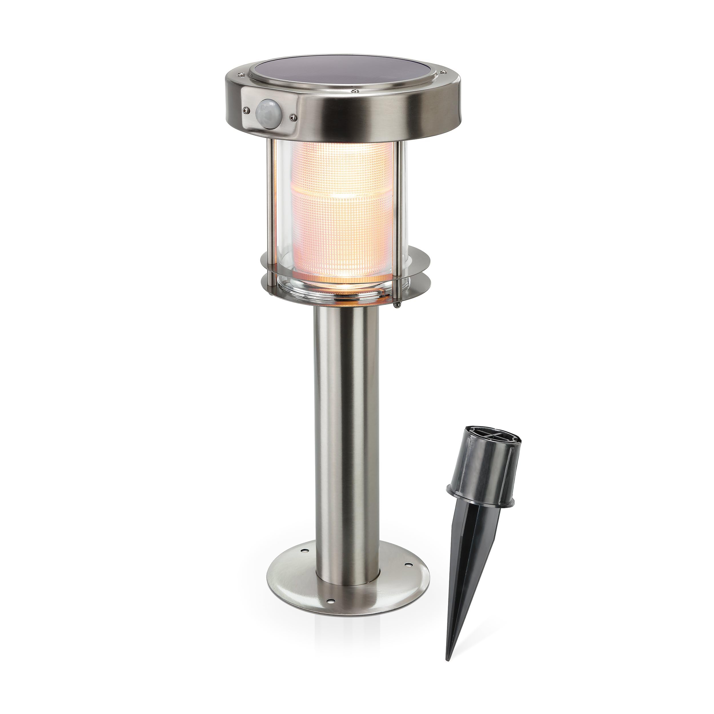 esotec Solar Wegeleuchte mit Bewegungsmelder ANCONA, Sockelleuchte, Gartenbeleuchtung, Edelstahl Pollerleuchte, Duo Color warmweiß/kaltweiß, H=42,5cm, 102536