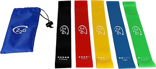 Z2G Juego de bandas de resistencia  5 bandas de ejercicio con bolsa de transporte para entrenamiento de fuerza, terapia física, yoga, pilates,