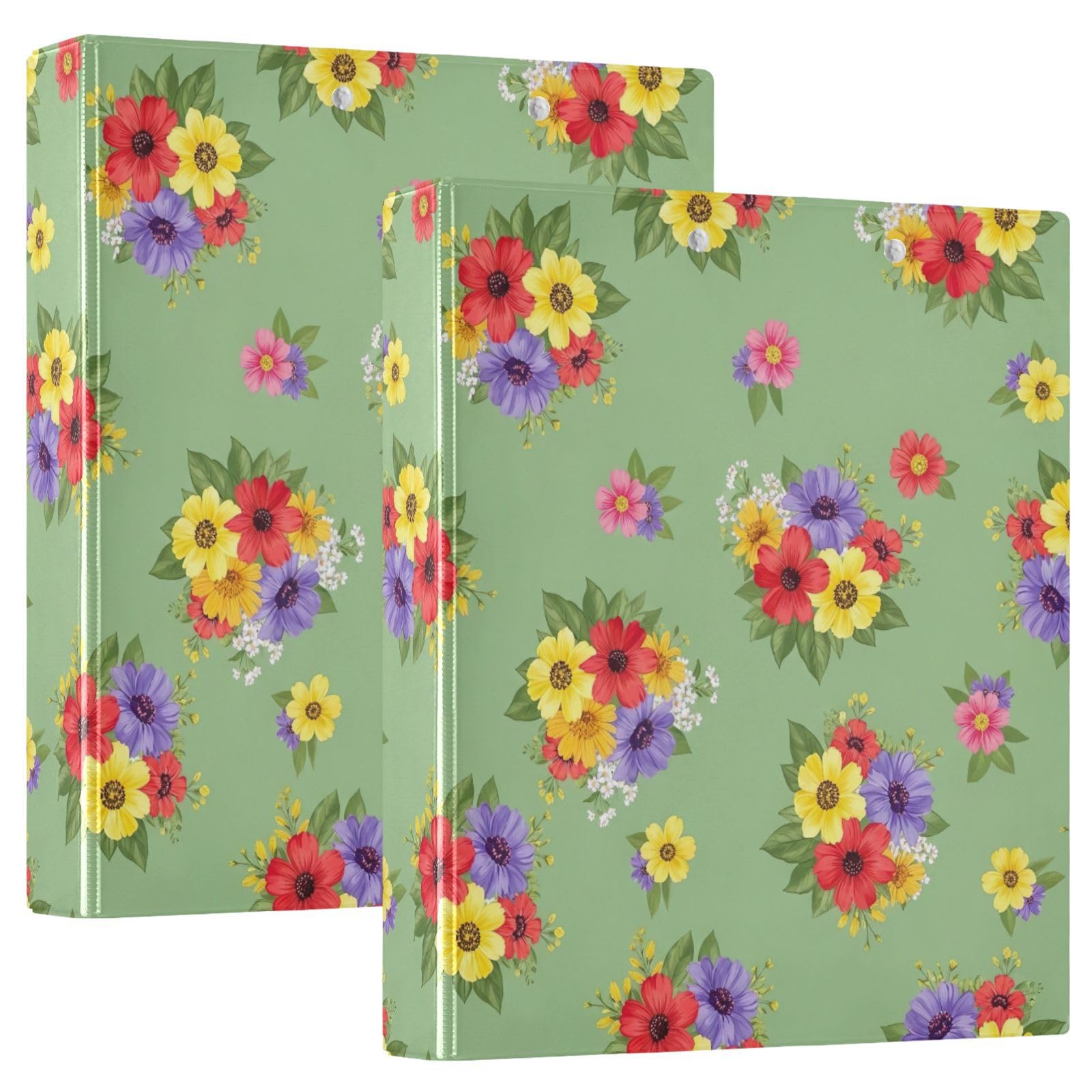 Bouquets - Raccoglitore a tre anelli a D con portablocco grande, motivo fiori selvatici, per scuola, università, ufficio (confezione da 2)