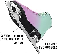 Vista 2 de MammyGol Patines de patinaje sobre hielo con cordones para mujer/señora/niña, soporte ligero, talla 6, 7, 8, 9, 10, 11, 12 Rosa rojo - verde azulado