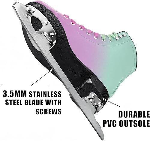 Miniatura 2 de MammyGol Patines de patinaje sobre hielo con cordones para mujer/señora/niña, soporte ligero, talla 6, 7, 8, 9, 10, 11, 12 Rosa rojo - verde azulado