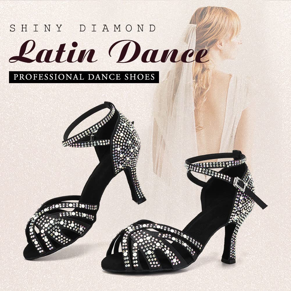 Scarpe da Ballo Latino Donna Strass Tango Salsa Prestazioni Professionale Scarpe da Ballo,Modello-L506