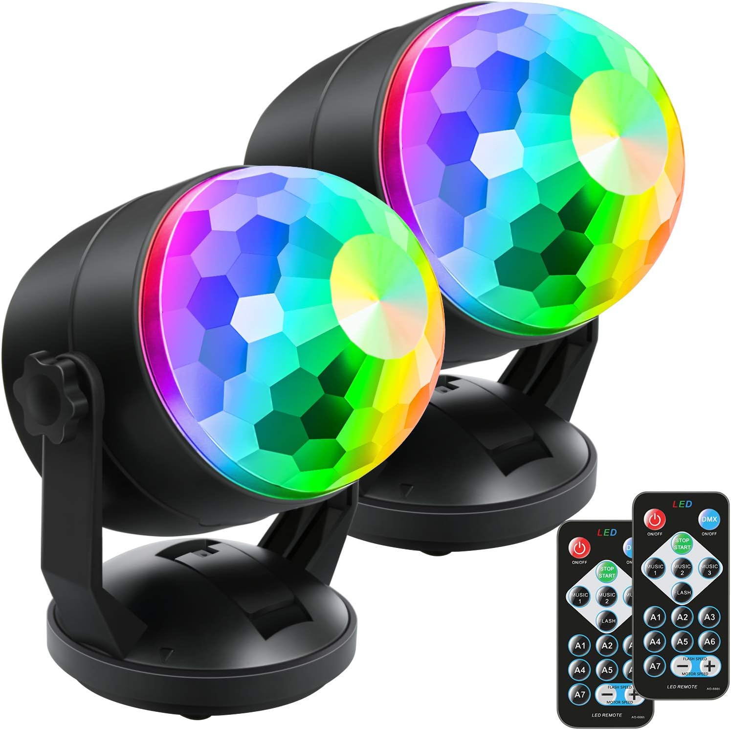 Luditek 2-Pack Portable Sound Activated Party Lights Indoor, Battery Powered/USB Dj Disco Ball Strobe Lights for Car Room, Adults Gifts, New Years Eve Party Supplies 2025 Christmas Decorations