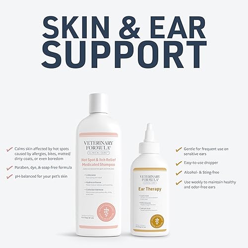 Miniatura 2 de Veterinary Formula Clinical Care Hot Spot & Itch Relief Champú medicado para perros y gatos (16 onzas) + terapia de oídos Veterinary Formula