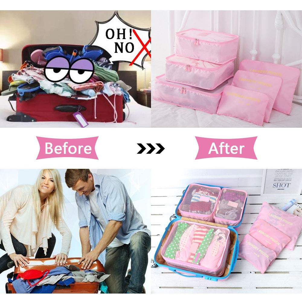 Vicloon Organizer Valigie Viaggio Set 6/8 Pezzi, Cubo Borse di Stoccaggio, Waterproof Separatori Buste Viaggio Travel Organizer, Organizer da Viaggio per Vestiti, Scarpe, Cosmetici Cubi di Imballaggio