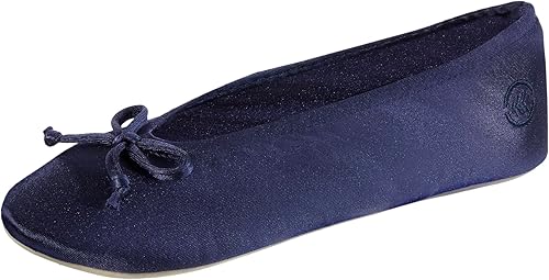 isotoner Chaussons ballerines en satin avec nœud doux et semelle en daim pour fe