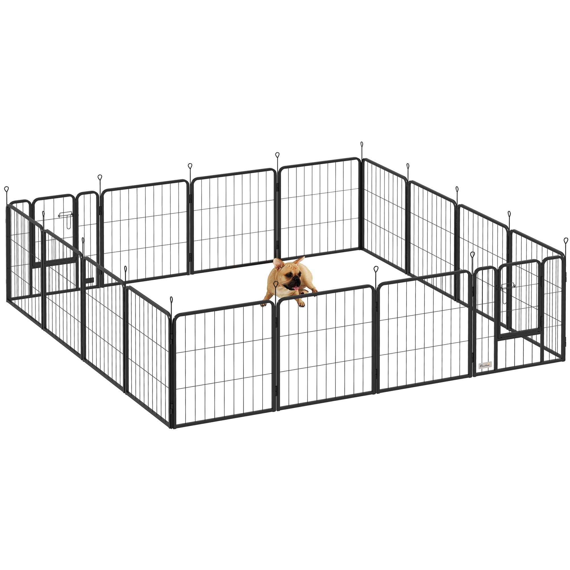PawHut Parc pour Chien, enclos Chien 16 Panneaux modulable et Pliable, enclos Portable en Acier 60H cm avec 2 Portes, clôture pour Petits Chiens, intérieur et extérieur, Noir