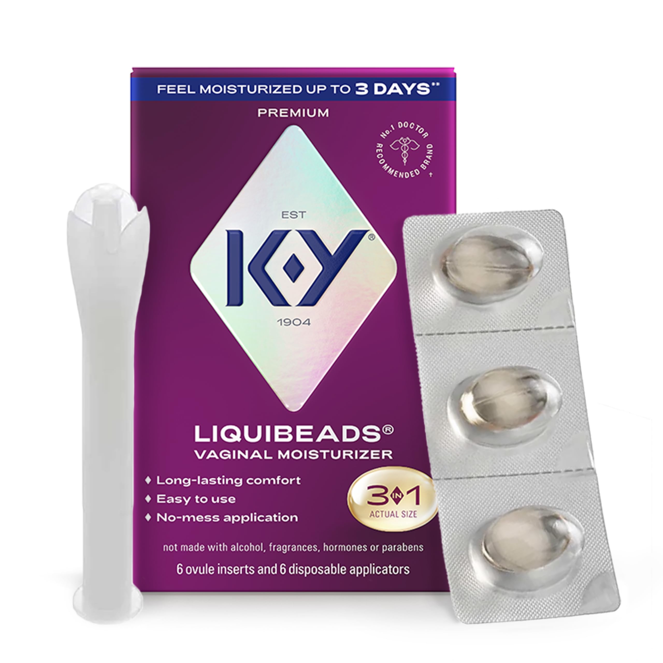 K-Y Liquibeads Feminine Vaginal Moisturizer Liquid Beads, Ovule Inserts, 6 Count by K-Y