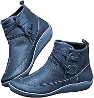 Vista 38 de Ladmiple Botas de tobillo para mujer, sin tacón, casual, con cremallera lateral, botas cortas vaqueras occidentales, zapatos para caminar