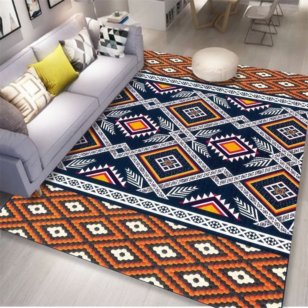 Tapis de salon marron 140x200 cm à motifs rayés en treillis