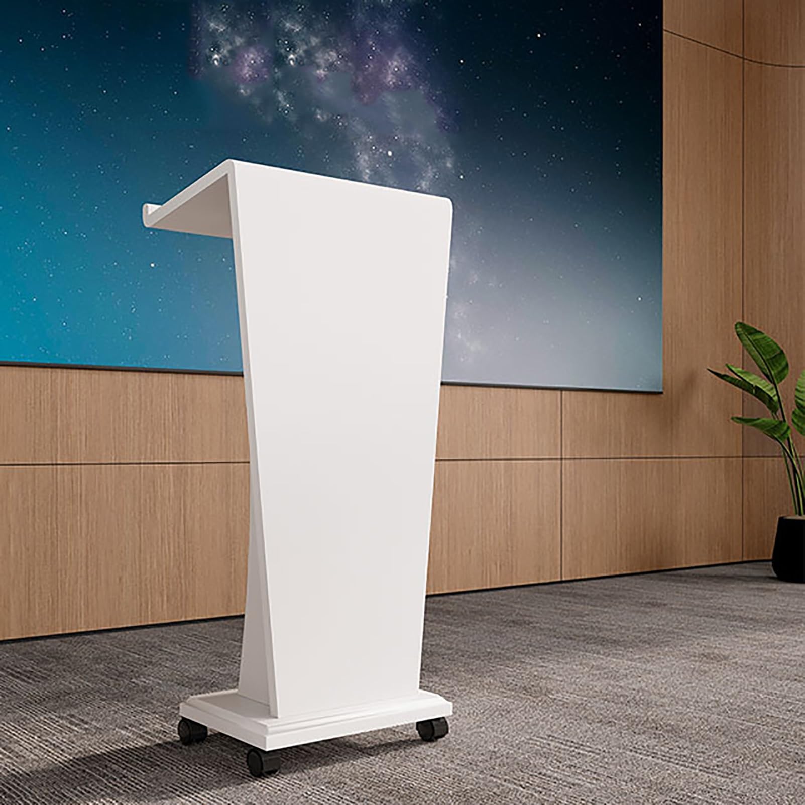 Générique Pupitre Portable en Bois Massif sur roulettes pour églises, Bureaux, conférences, Design Blanc élégant, Hauteur réglable, mobilité aisée, idéal pour Les Prises