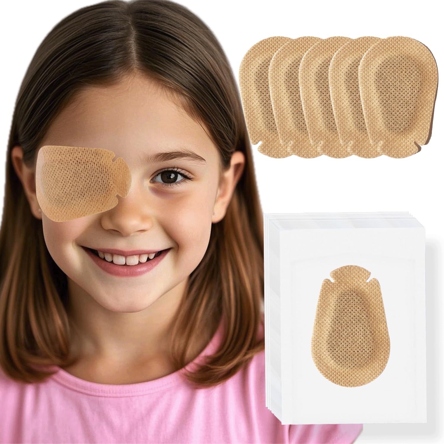 20 Pcs Adhesive Eye Patches for Kids, Medical Eye Patch Disposable Breathable Eyepatch for Amblyopia Lazy Eye Latex Free Adhesive Bandages for Children, 2.95 × 1.97 inches, Nude Color