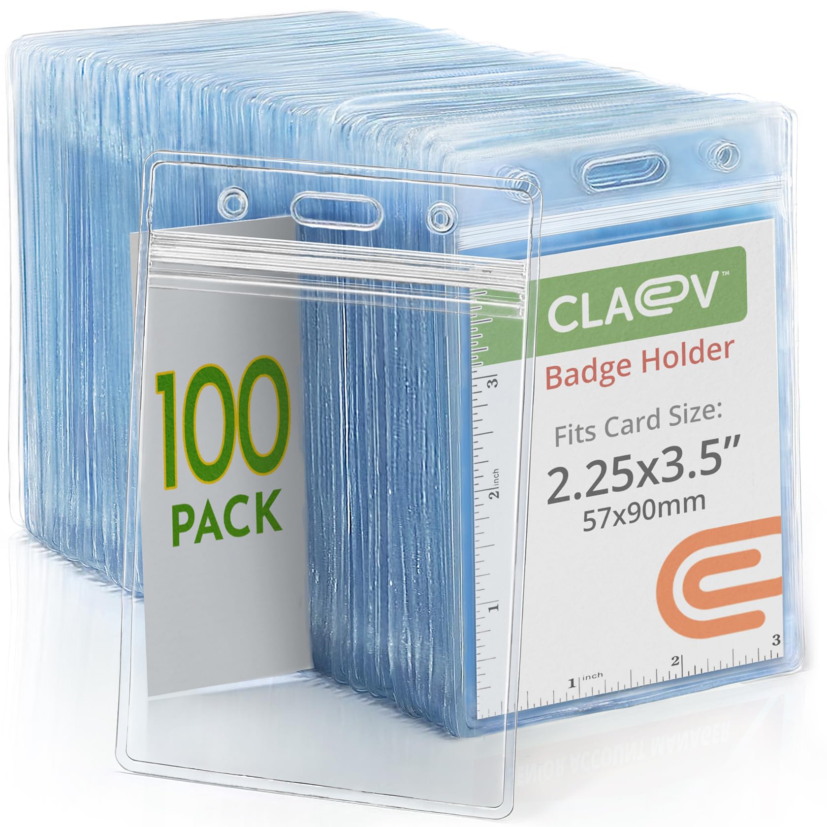 Claev Fast Seal Vertical ID Badge Holders (2.25x3.5 inch Standard, 100 Pack), Clear Waterproof Plastic Name Card Holders for Conferences, Conventions,