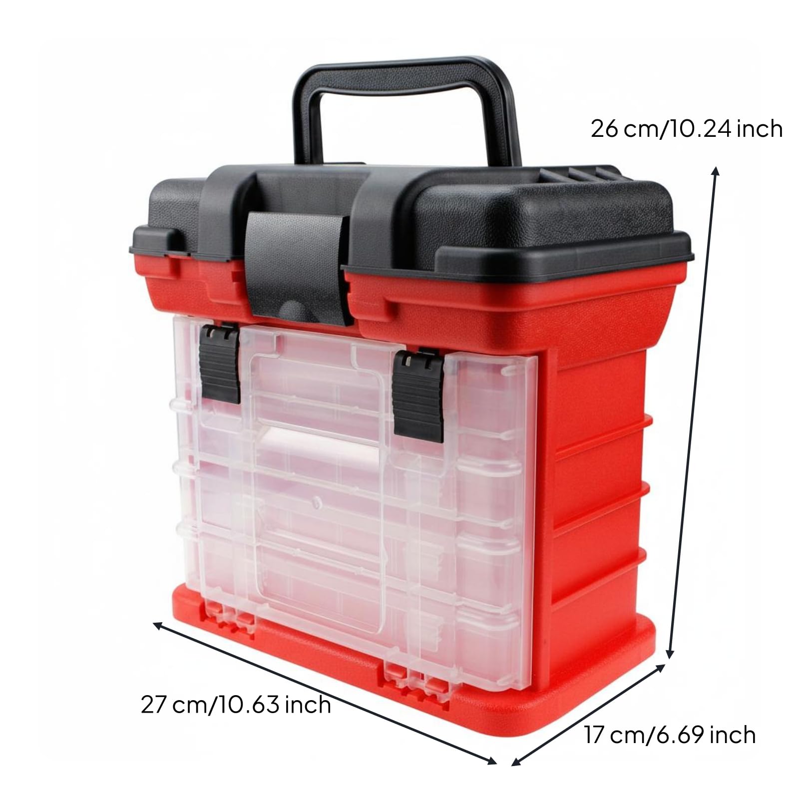 Contenitore da Pesca Tackle Box Valigetta Organizer per Esche Ami Piccoli Accessori con 2 Strati 4 Cassetti in PP Resistente Adatto a Uscite in Kayak Spiaggia Pontile Pesca, Rosso