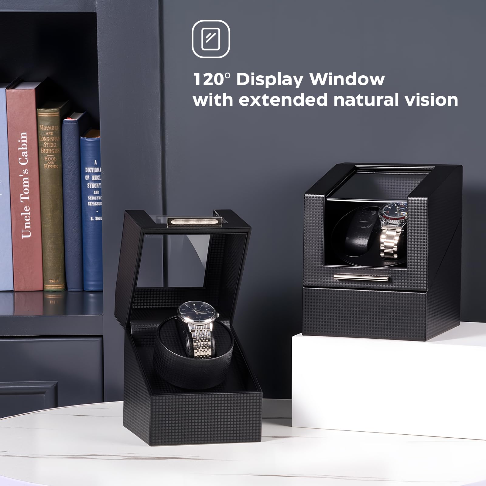 ProCase Remontoir Montre Automatique, Watch Winder, Boîte Montre Mécanique avec Moteur Silencieux, Support Montre en Fibre de Carbone -2 Slot