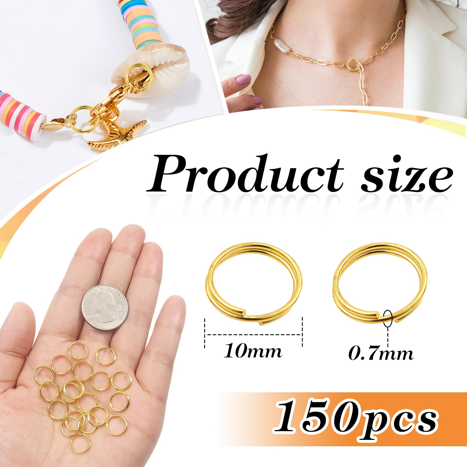 TOAOB 150pcs Double Ring Metal Open Split Jump Ring Connector Chain Links 10 mm Gold for Keys Necklaces, Bracelets, Earrings - Image 2