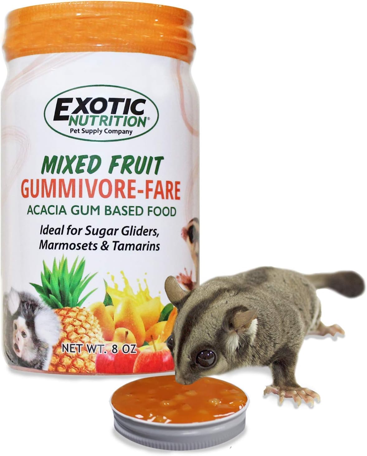 Gummivore-Fare Combo (Original + Fruit) - Healthy All Natural Native Food Treat Sugar Gliders, Marmosets, Tamarins, and other Gum-Feeding Mammals - 8 oz. Jar - Acacia Gum-Based Supplement
