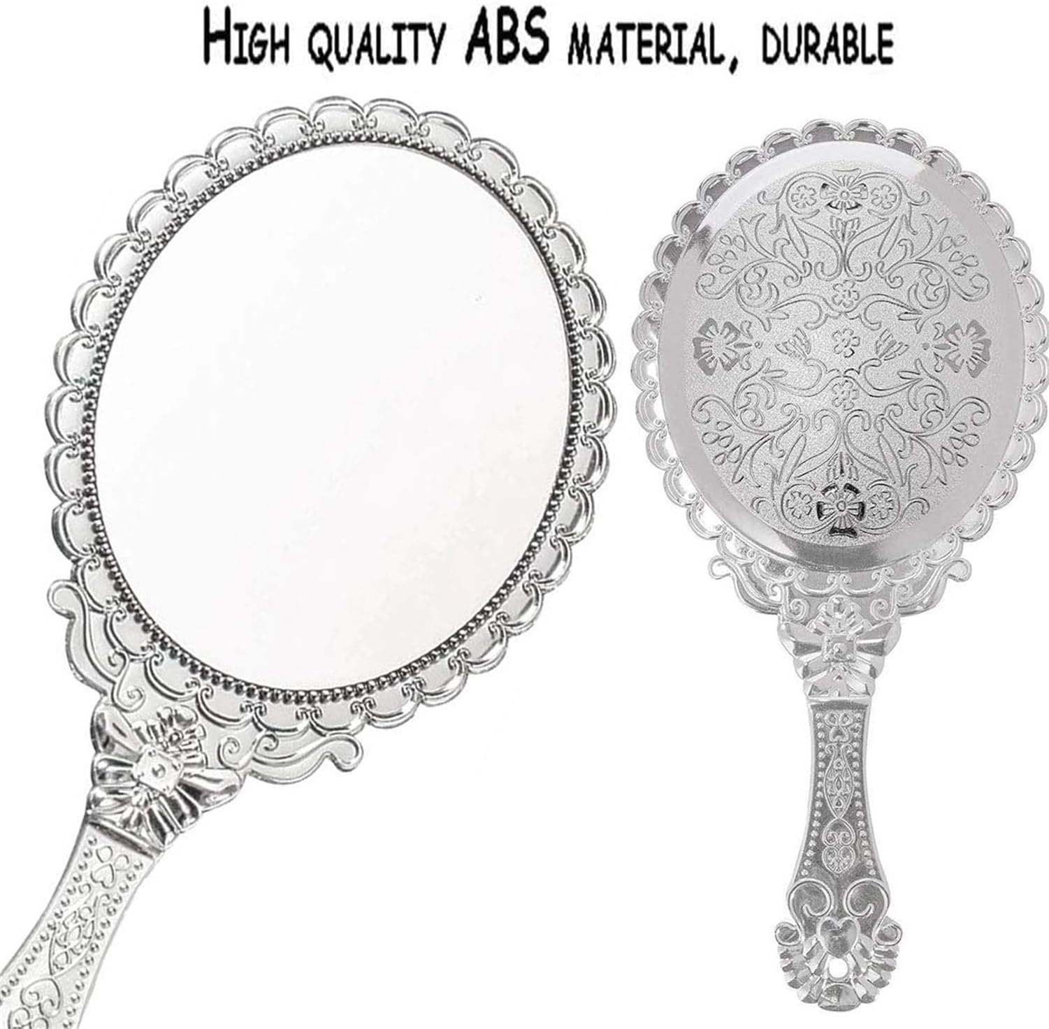 Specchio a mano con manico retrò specchio portatile per parrucchiere accessori per il trucco (argento)