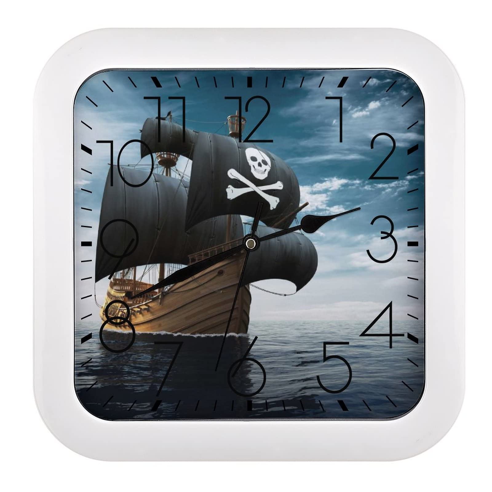 Horloge murale carrée bateau à voile au design soigné pour chambre